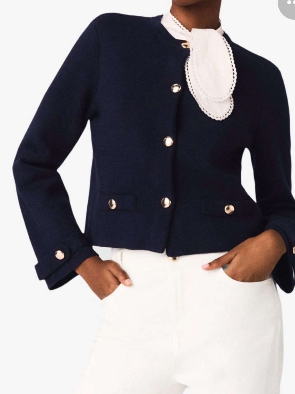 Maje Mipo Cropped Blazer with Gold Buttons